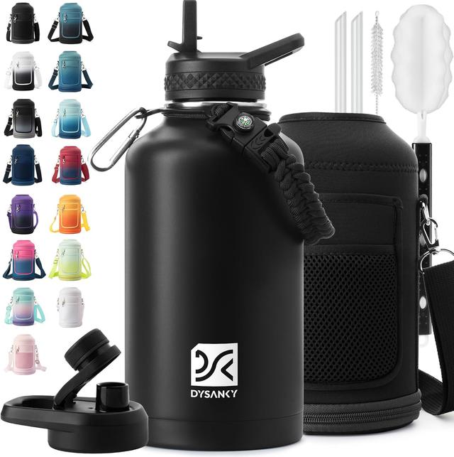 Product image of Insulated Water Bottle | Thickened Stainless Steel Vacuum Metal Thermos | Portable Sports Half Gallon Large Water Jug for Gym and Hiking with Straw, Carrier Bag, Handle Strap | BPA-Free 64 oz