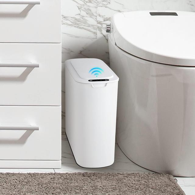 Product image of Cesun Automatic Motion Sensor Bathroom Trash Can with Lid, 2.6 Gallon Touchless Trash Bin, Smart Plastic Slim Garbage Can Small White Wastebasket for Toilet, Office, rv, Bedroom, Living Room