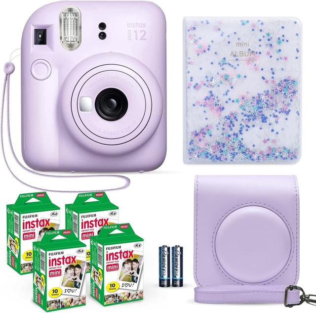 Product image of Fujifilm Instax Mini 12 Instant Camera Lilac Purple + Fuji Film Value Pack (40 Sheets) + Shutter Accessories Bundle, Incl. Compatible Carrying Case, Quicksand Beads Photo Album 64 Pockets