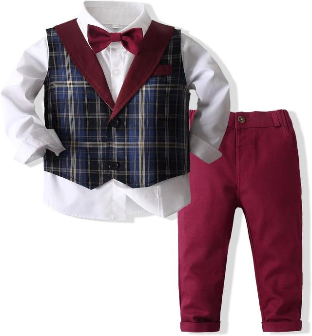 Product image of Kimocat Baby Boys Gentleman Bowtie Formal Outfit Suits Tuxedo Vest Wedding Party Suit