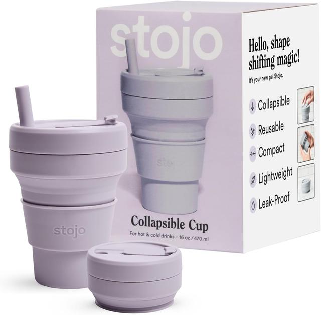 Product image of STOJO Collapsible Travel Cup - Reusable To-Go Pocket Size Silicone Bottle for Hot and Cold Drinks - Perfect for Camping - Microwave & Dishwasher Safe (Lilac, 16 Ounce (Pack of 1))