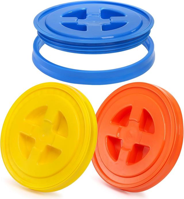 Product image of Hacaroa 3 Pieces 5 Gallon Bucket Lids, 12 Inch Plastic Screw Top Seal Lids, Leak-proof Reusable Bucket Twist Lid Caps for Pet Food, Grain, Paint Storage Buckets, 3 Colors