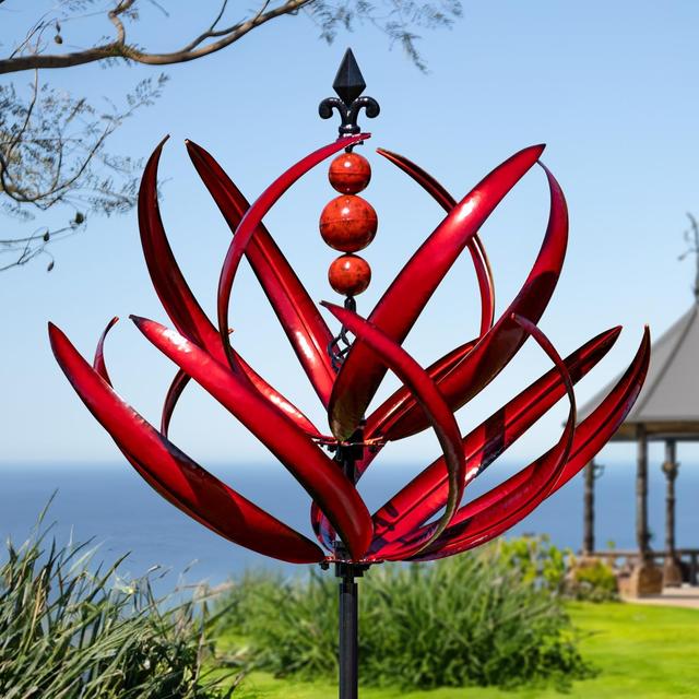 Product image of LimeHill Wind Spinner for Garden and Yard - Large Metal Kinetic Wind Sculptures for Outdoor Decor (91 Inches, Burgundy Lotus)