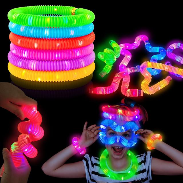 Product image of Glow Sticks Camping Essentials for Toddlers-6 PCS,Light Up Pop Tube Party Favors Toys Gifts for Kids,LED Bracelet Necklace Accessories,Fun Summer Camp Games Activities Gear Stuff for Boys Girls