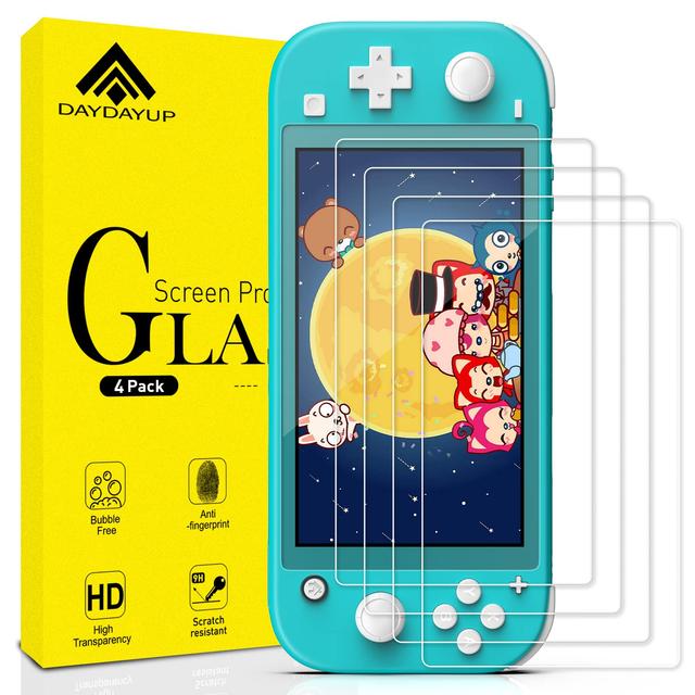 Product image of daydayup 4 Pack Tempered Glass Screen Protector for Nintendo Switch Lite, 0.3mm Thickness, 9H Hardness, Transparent, Anti-Scratch, Oleophobic Coating, Easy Installation Guide