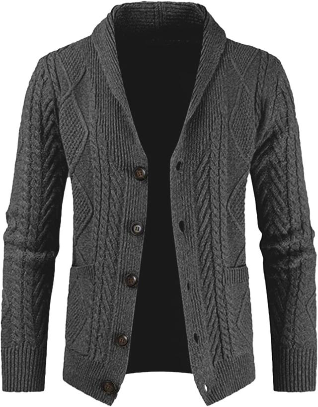Product image of JMIERR Men's Casual Long Sleeve Shawl Collar Buttons Down Cable Knit Cardigan Sweater with Pockets