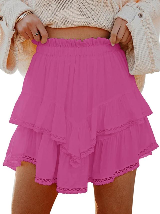 Product image of Flowy Shorts for Women Casual Boho Ruffle Tiered Skorts High Waist Mini Skirts Golf Tennis Crochet Shorts