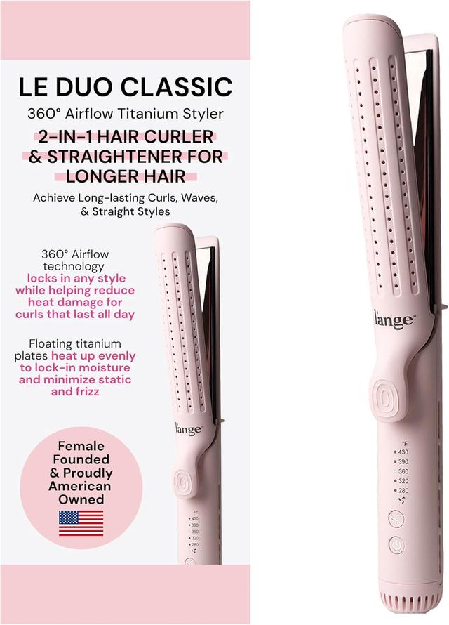 Product image of L'ANGE HAIR Le Duo Grande 360° Airflow Styler | 2-in-1 Curling Wand & Titanium Flat Iron Professional Hair Straightener and Curler with Cooling Air Vents to Lock in Style | Adjustable Temp (Blush)