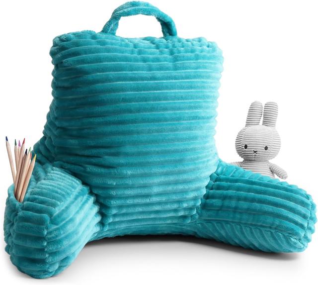 Product image of Clara Clark Reading Pillow for Kids – Back Pillow for Sitting in Bed, Plush Bed Pillows for Sitting Up in Bed, Teal Kids Reading Pillow, Shredded Foam Bed Chair Pillow with Arms and Pockets