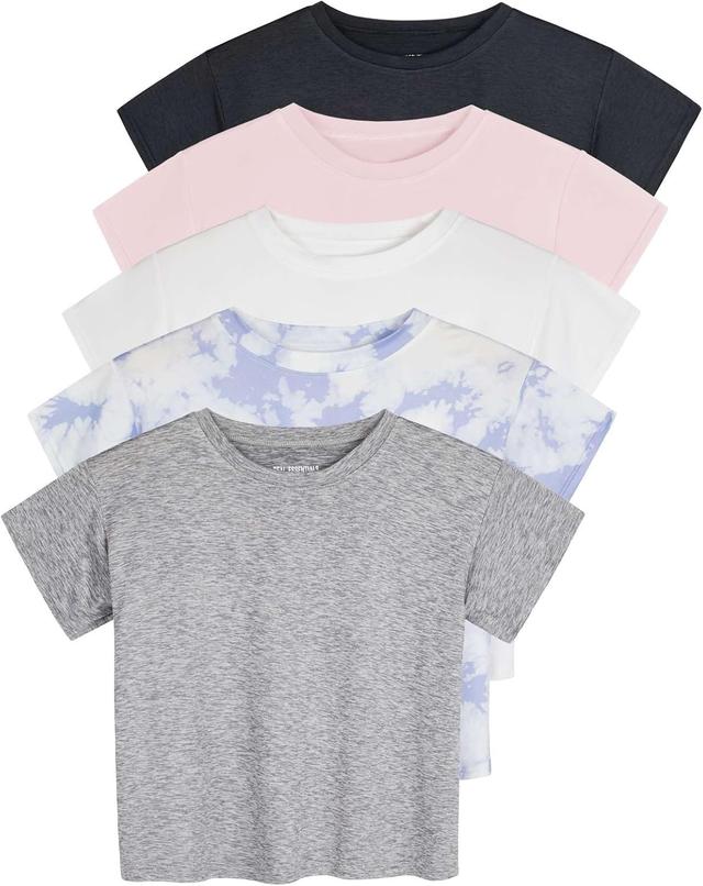 Product image of Real Essentials 5 Pack: Women's Dry Fit Crop Top - Short Sleeve Crew Neck Stretch Athletic Tee (Available in Plus Size)