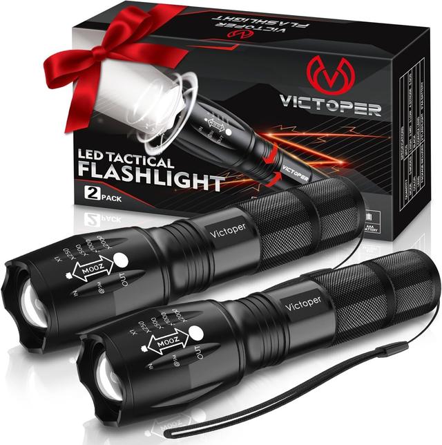 Product image of Victoper LED Flashlight 2 Pack, Bright Tactical Torch High Lumens with 5 Modes, Waterproof Zoomable Flash Light for Outdoor, Gifts for Father's Day Camping Essentials Gear