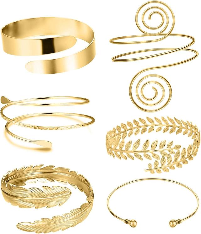 Product image of RIOSO 6 Pieces Arm Cuff Upper Arm Band Cuff Bracelet Bangle for Women Silver Gold Adjustable Armband Set