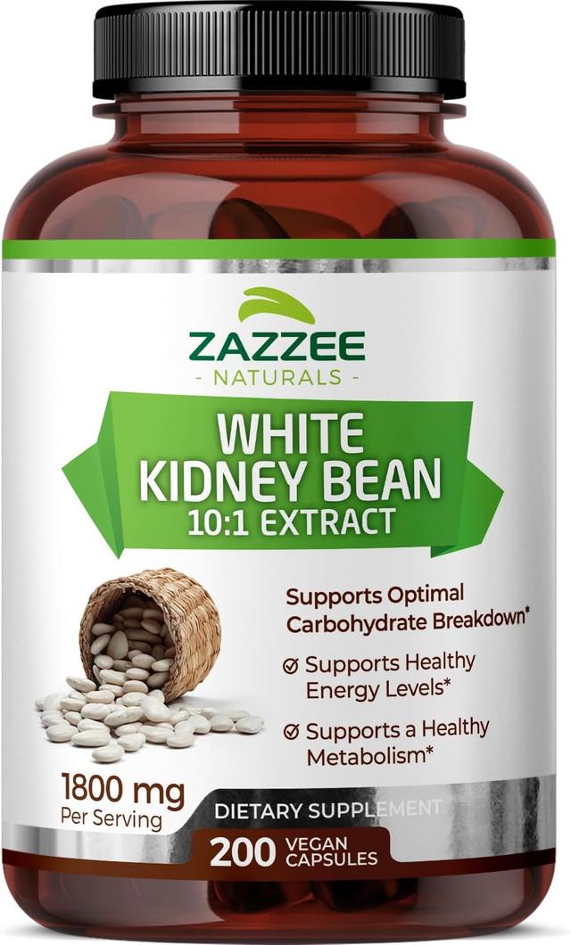 Product image of Zazzee White Kidney Bean 10:1 Extract, 1800 mg per Serving, 200 Vegan Capsules, Over 2 Month Supply, Standardized, Concentrated 10X Extract, 100% Vegetarian, All-Natural and Non-GMO, Made in The USA