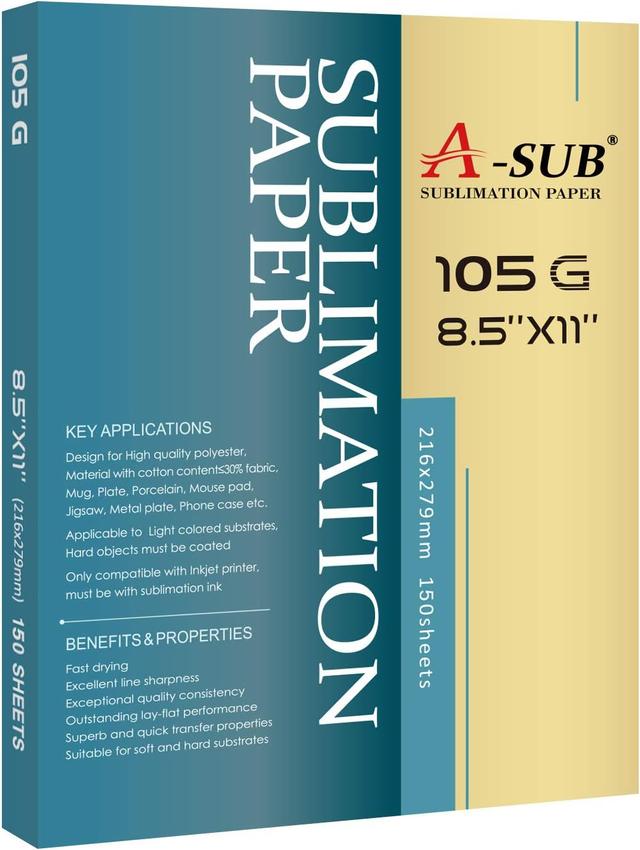 Product image of A-SUB Sublimation Paper- 150 Sheets Heat Transfer Paper 8.5x11 inch Compatible with Inkjet Sublimation Printer 105g