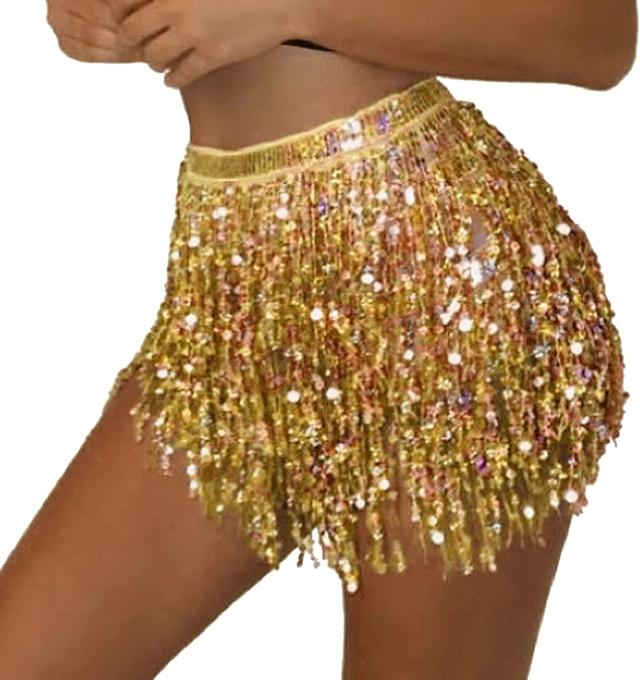 Product image of Women's Sequin Tassel Skirts Rave Fringe Hip Scarf for Festival