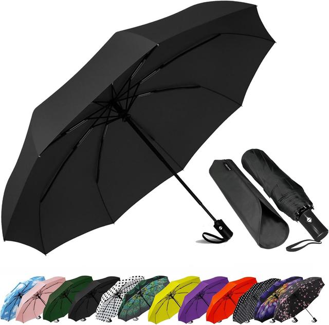 Product image of SIEPASA Compact Travel Umbrella - Windproof Auto Open/Close, Small Folding Umbrella for Rain - Lightweight & Durable with Fiberglass Frame, Waterproof Canopy - Fits Backpack, Purse, Suitcase. (Black)