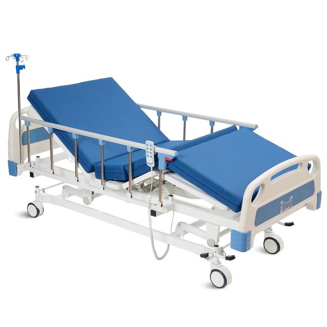 Product image of Real Relax 3 Function Full Electric Hospital Bed, ICU Electric Medical Bed with 4 inch Foam Mattress & IV Pole, Dining Table Board, Central Locking System with 5 inch Casters, 530LBS Loading.