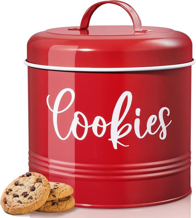 Product image of Farmhouse Cookie Jar for Kitchen Counter, 1 Gallon Vintage Cookie Jar with Airtight Lid, Large Food Storage Container for Candy, Cookies, Dessert, Red Kitchen Decor and Accessories