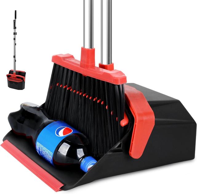 Product image of Upgrade Broom with Dustpan Combo Set, Broom and Dustpan Set with 51'' Long Handle, Dust Pan and Brooms, ZeroGap Lip, Self-Cleaning Dustpans Teeth for Lobby Kitchen Restaurant - Black and Red