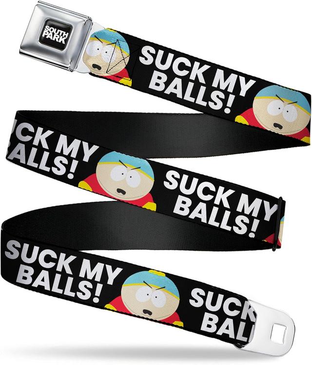 Product image of Comedy Central Belt, Seatbelt Buckle Belt, South Park Cartman Suck My Balls Pose Black White, Adjustable