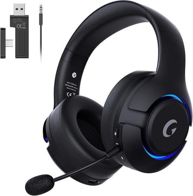 Product image of Wireless Gaming Headset for PS5, PS4, Elden Ring, PC, Mac, Switch, Bluetooth 5.3 Gaming Headphones with Noise Canceling Microphone, 45H Battery, RGB Light, Black