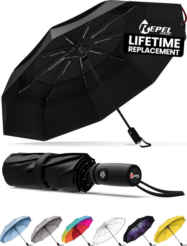 Product image of Repel Umbrella Windproof Travel Umbrellas for Rain - Easy Auto Open Close, Durable & Compact Umbrella, Strong Fiberglass Frame, Waterproof Canopy - Backpack, Purse, Portable Umbrella for Travel