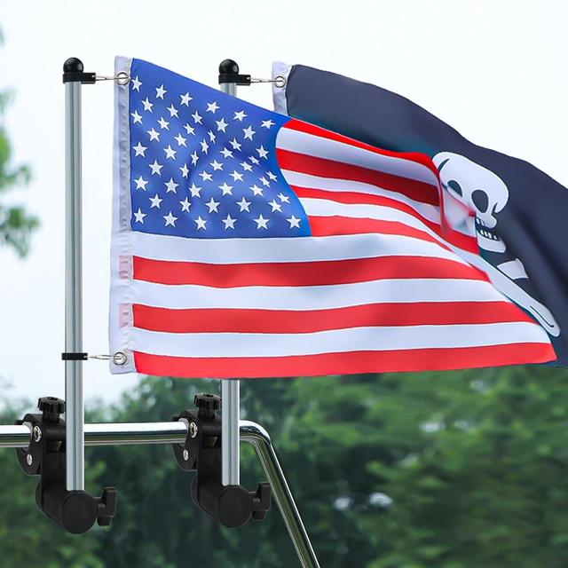 Product image of Universal Boat Flag Pole, 316 Stainless Steel Adjustable Clamp Boat Flag Pole Kits Rail Mount without Drilling, Kayak Flag Pole With Gimbals End (Silver 1 Piece)