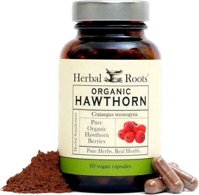Product image of Herbal Roots Organic Hawthorn Berry Capsules | Extra Strength 1,200mg per Serving | 60 Vegan Capsules