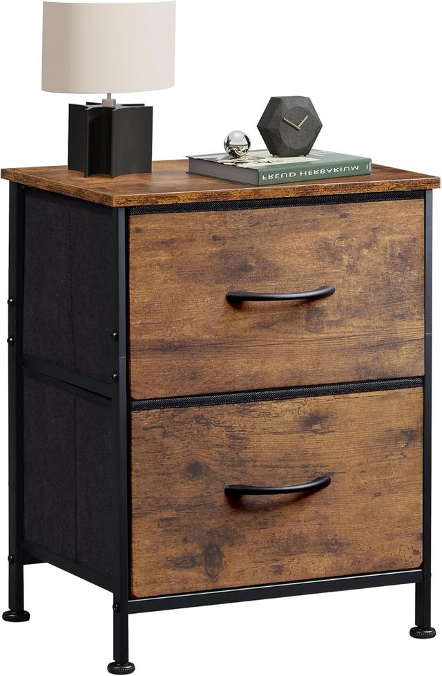 Product image of WLIVE Night Stand, Small 2 Drawer Dresser, Nightstand with Fabric Bins for Bedroom, Closet, Dorm, Rustic Brown Wood Grain Print, 11.8" D x 15.7" W x 20.9" H