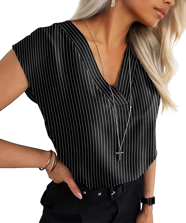 Product image of Lepunuo Womens Summer Tops Cap Sleeve Textured Dressy V Neck Shirts 2025 Work Office Blouses Business Casual Outfits