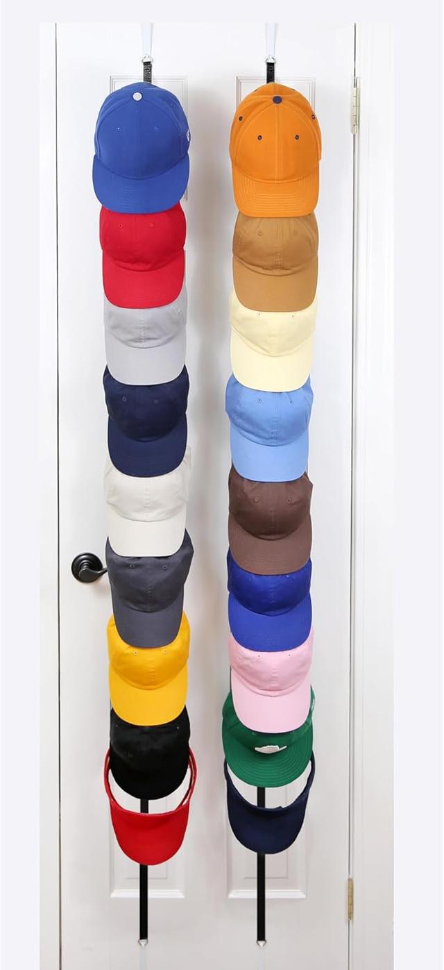 Product image of Perfect Curve Hat Organizer CapRack | Over-The-Door Hat Rack and Organizer | Baseball Cap Rack | Hat Rack for Door | Cap Organizer | 2 Straps | Holds 18 to 36 Adjustable Caps |Black
