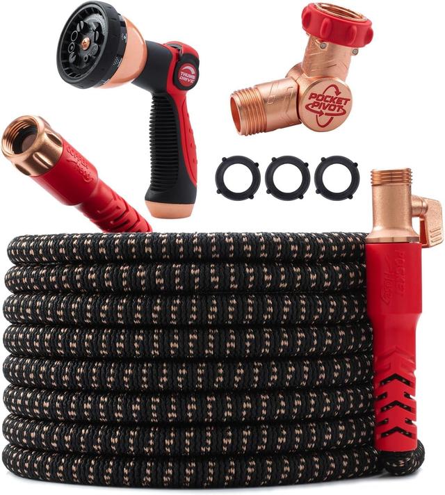 Product image of Pocket Hose Copper Head w/New Pocket Pivot Expandable Garden Hose 100FT, AS-SEEN-ON-TV, Swivels 360°, Advanced Tri-Tex Tubing & Force Field Jacket, 3X Stronger, Lead-Free, No-Kink, Anti-Burst w/APT