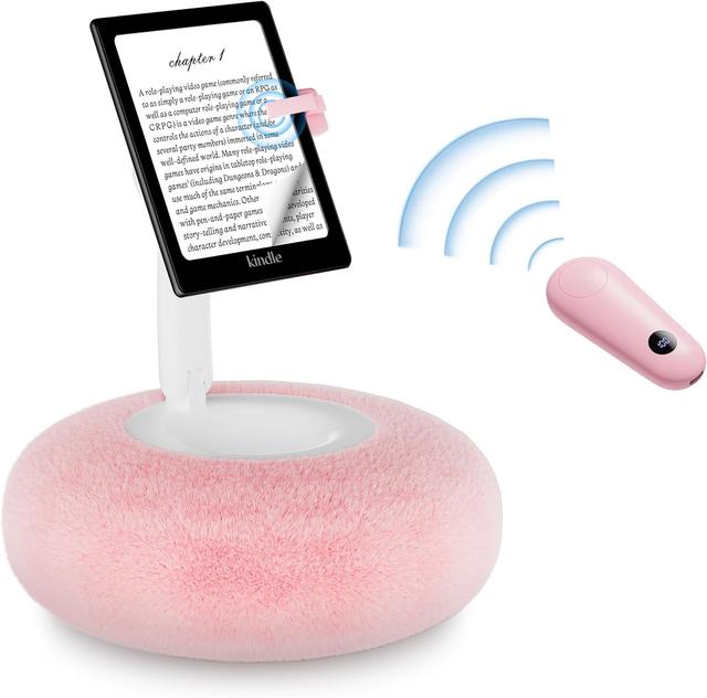 Product image of Magnetic Kindle Holder with Page Turner, Cozy Pillow Kindle Stand for Reading, 360° Adjustable Phone Holder for Bed, Small Bowl for Tablet Stand with Stable Suction Base (Pink)