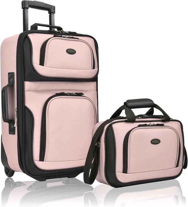 Product image of U.S. Traveler Rio Rugged Fabric Expandable Carry-on Luggage, 2 Rolling Suitcase, Pink, 2 Wheel-2 Piece