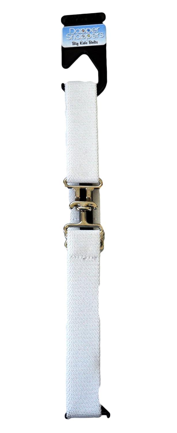 Product image of Girls Big Kids Elastic Stretch Belt with Silver Metal Clasp Buckle, White - Made in USA_