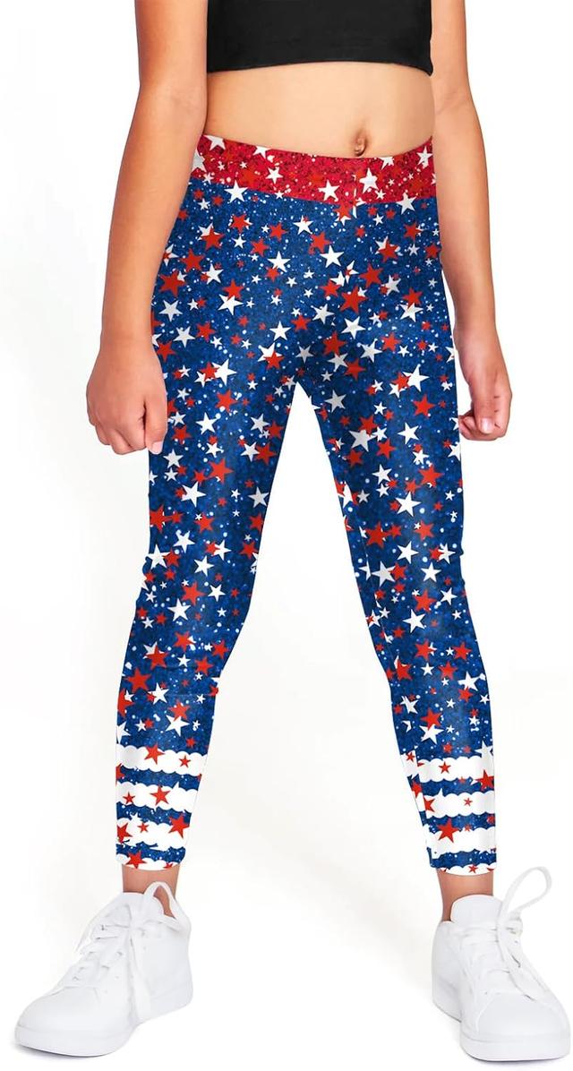Product image of color cosplayer American Flag Legging for Kids Girl Stripes Stars Print 4th July Pants Stretchy Tights