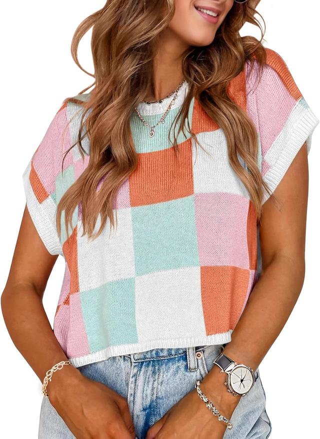 Product image of Womens Summer Crop Tops 2025 Cap Short Sleeve Sweater Vest Loose Shirts Business Vacation Outfits Trendy Fall Summer Top