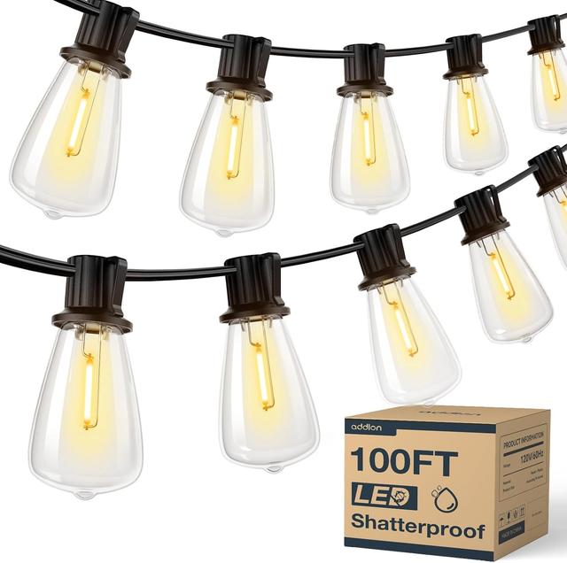 Product image of addlon 100FT(50FT*2) LED Outdoor String Lights Waterproof Patio Lights with Shatterproof ST38 Replaceable Bulbs, Dimmable Outside Hanging Light Connectable for Porch, Backyard, 2200K