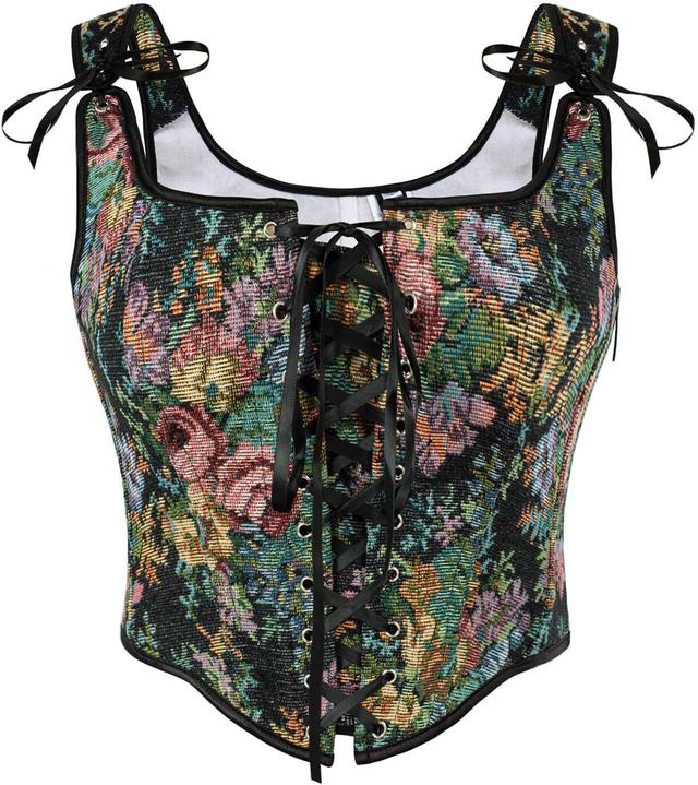 Product image of Scarlet Darkness Corset Tops for Women Renaissance Lace Up Floral Overbust Boned Bustier Bodice