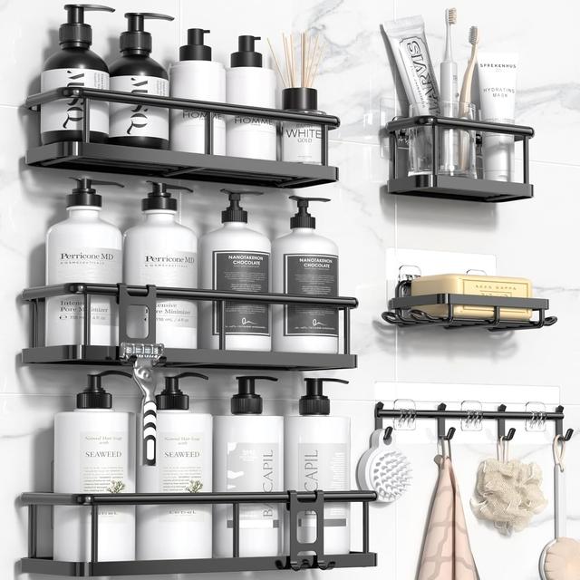 Product image of YASONIC Shower Caddy, 6 Pack Large Capacity shower Organizer with Soap Holder and 12 Hooks, Rustproof Shower Shelves for Inside Shower, No Drilling&Sleek Bathroom Organizers and Storage