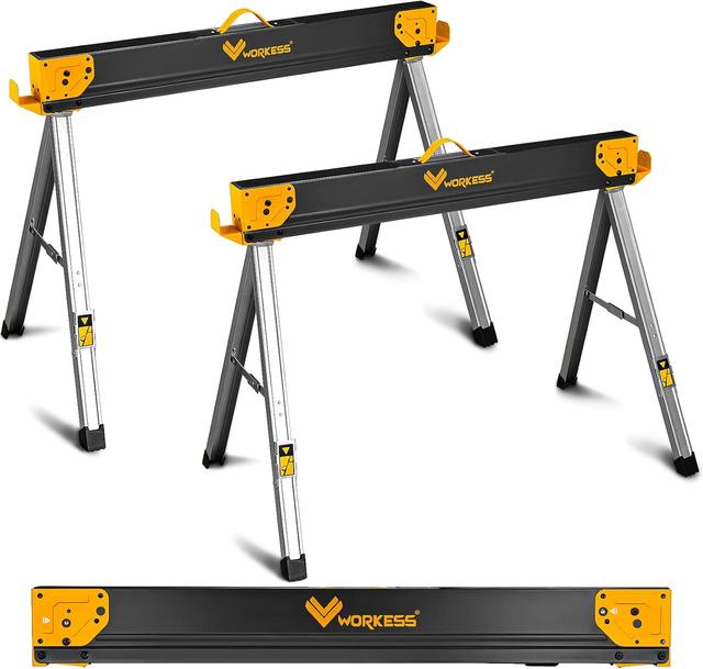 Product image of Saw Horses 2 Pack Folding, Heavy Duty Sawhorse Table 2600 Lbs Load Capacity with 2x4 Support Legs, Portable Folding and Fast Open Legs and Easy Grip Handle for Woodworking.