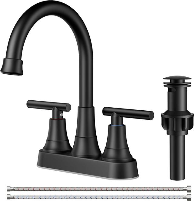 Product image of FORIOUS Matte Black Bathroom Sink Faucet, 4 Inch Centerset Bathroom Faucet 2 or 3 Hole with Pop up Drain and cUPC Hose, Two Handles Control, 360° spout for Restroom,Vanity, Rv