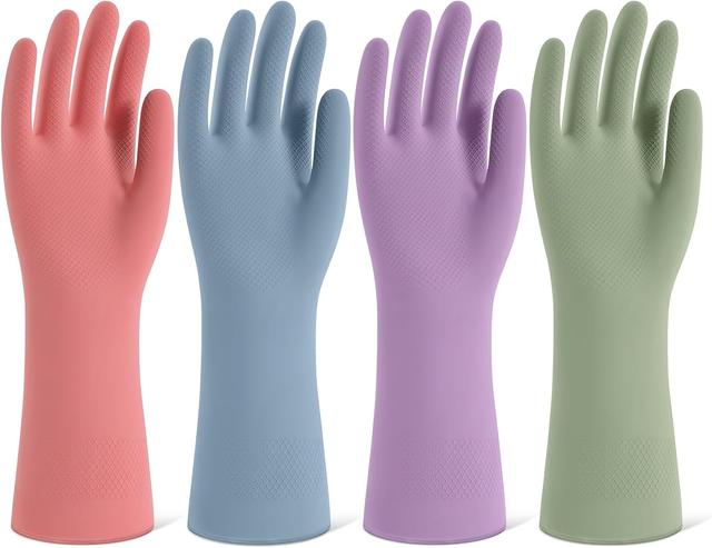 Product image of Rubber Cleaning Gloves for Dishwashing, 4 Pairs Reusable Kitchen Gloves for Washing Dishes and Household Cleaning, Colorful Dish Gloves with Flocked Lining and Non-Slip Grip, Pefect for Woman Men - M