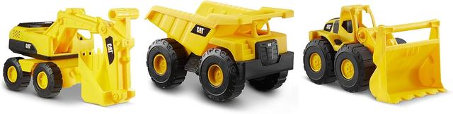 Product image of CAT Construction Toys, Mini Crew 3-Pack 7”, Push-Powered Yellow Construction Vehicle Toys, Includes Dump Truck, Wheel Loader, and Excavator for Kids and Toddlers Ages 2+