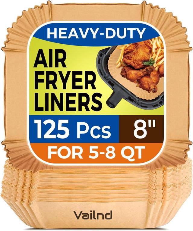 Product image of Air Fryer Paper Liners, 125Pcs Parchment Paper, Air Fryer Liners Disposable for Microwave, Non-Stick Air Fryer Liner Square Free of Bleach (8IN)