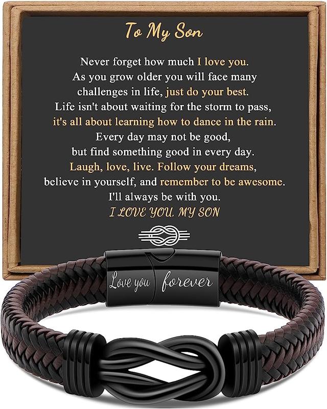 Product image of Gift for Men Infinity Bracelet for Men Dad Husband Boyfriend Son Grandson Brother Nephew Uncle Brown Braided Leather Forever Linked Together Stainless Steel Engraved with Love You Forever Jewelry 7.5|8.5|9 Inches