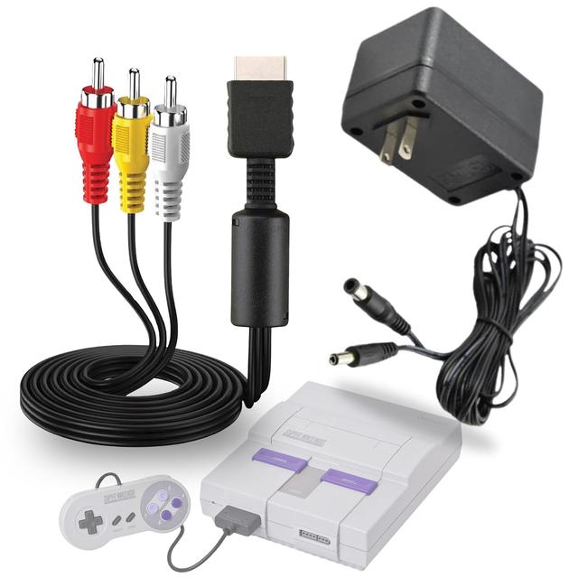 Product image of AC Power Supply + Audio Video RCA AV Cable Adapter Cord To External TV Screen Monitor For Super Nintendo SNES Nes Genesis 1 Systems Game Console Bundle Set