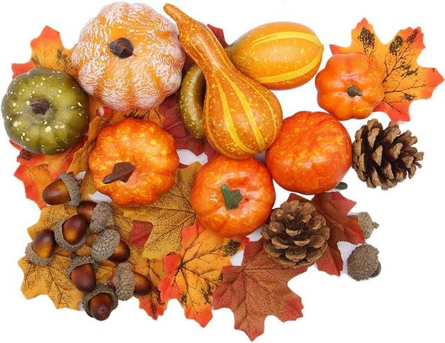 Product image of winemana 50pcs Fall Pumpkins Decor Set, Mini Artificial Gourd Fall Leaves Acorns Decorations for Home, Fall Centerpieces for Tables, Thanksgiving Vase Filler, Harvest Farmhouse Table Tiered Tray Set