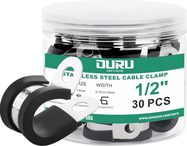 Product image of 1/2-Inch Stainless Steel Rubber Coated Pipe & Wire Clamps (30pcs, Black, 13mm)