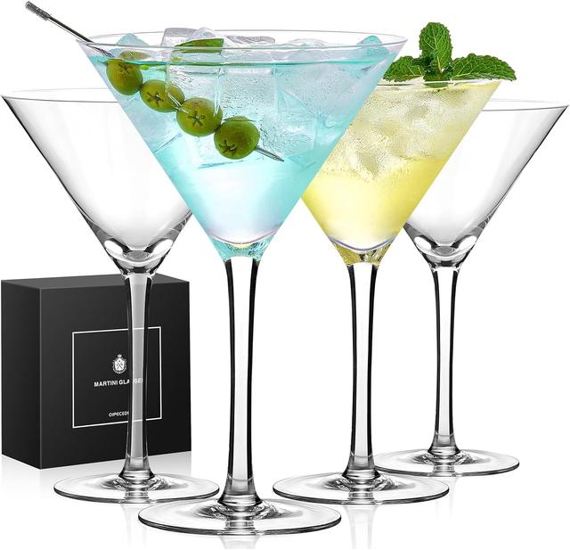 Product image of Martini Glasses Set of 4, 9 oz Crystal Cocktail Glasses, Hand Blown Crystal Martini Glasses for Espresso Martini, Cosmopolitan, Gimlet, Home Bar, Party, Martini Glassware Gift Set (Stem)